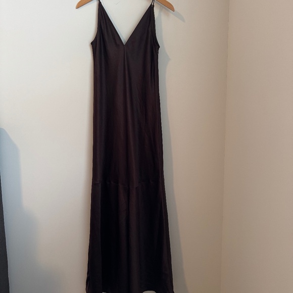 NWT Madewell Dark Carob/ Brown Satin Sleeveless Maxi Slip Dress SZ 0 - Picture 5 of 8